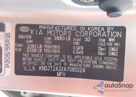 2010 Kia Soul + z USA, uszkodzony, nr VIN KNDJT2A2XA7081024